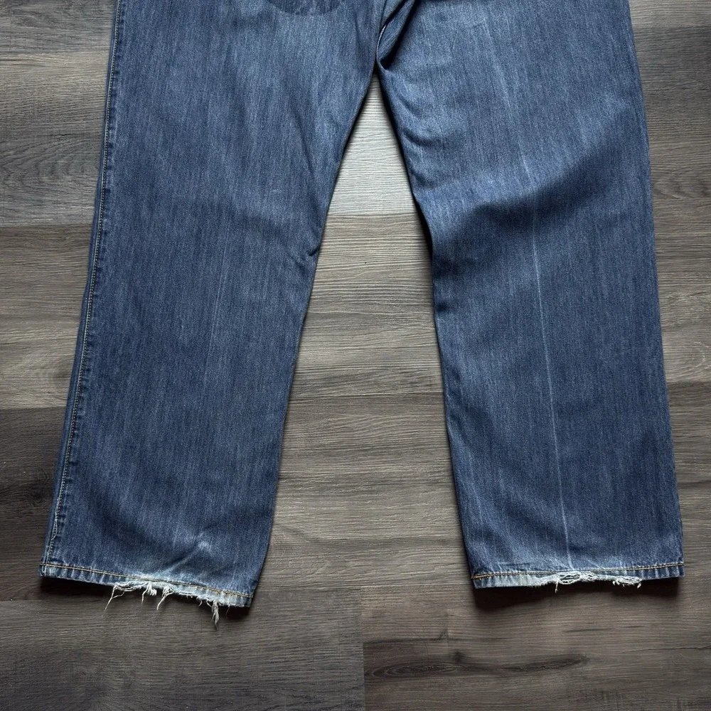 Rocawear Baggy Wide Leg Embroidered Snake Jeans Mens 42x34 Y2K Distressed Blue